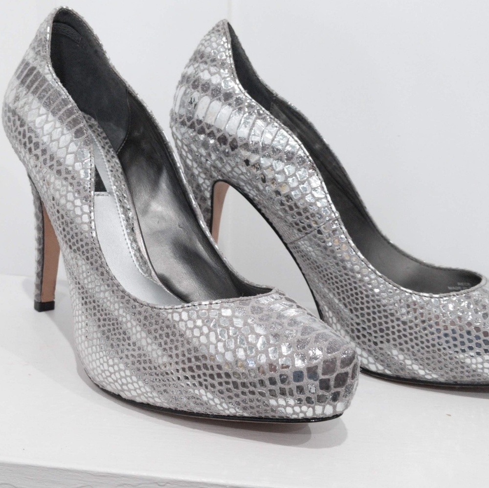 White House Black Market Silver Snakeskin Heels
